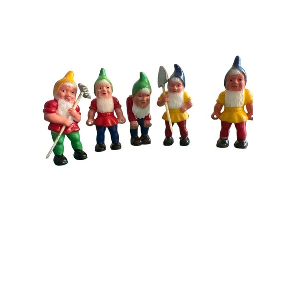 Vintage Lot of 5 Hong Kong Plastic Gnome Elf Cake Cupcake Toppers Elves Pixies - Picture 1 of 5